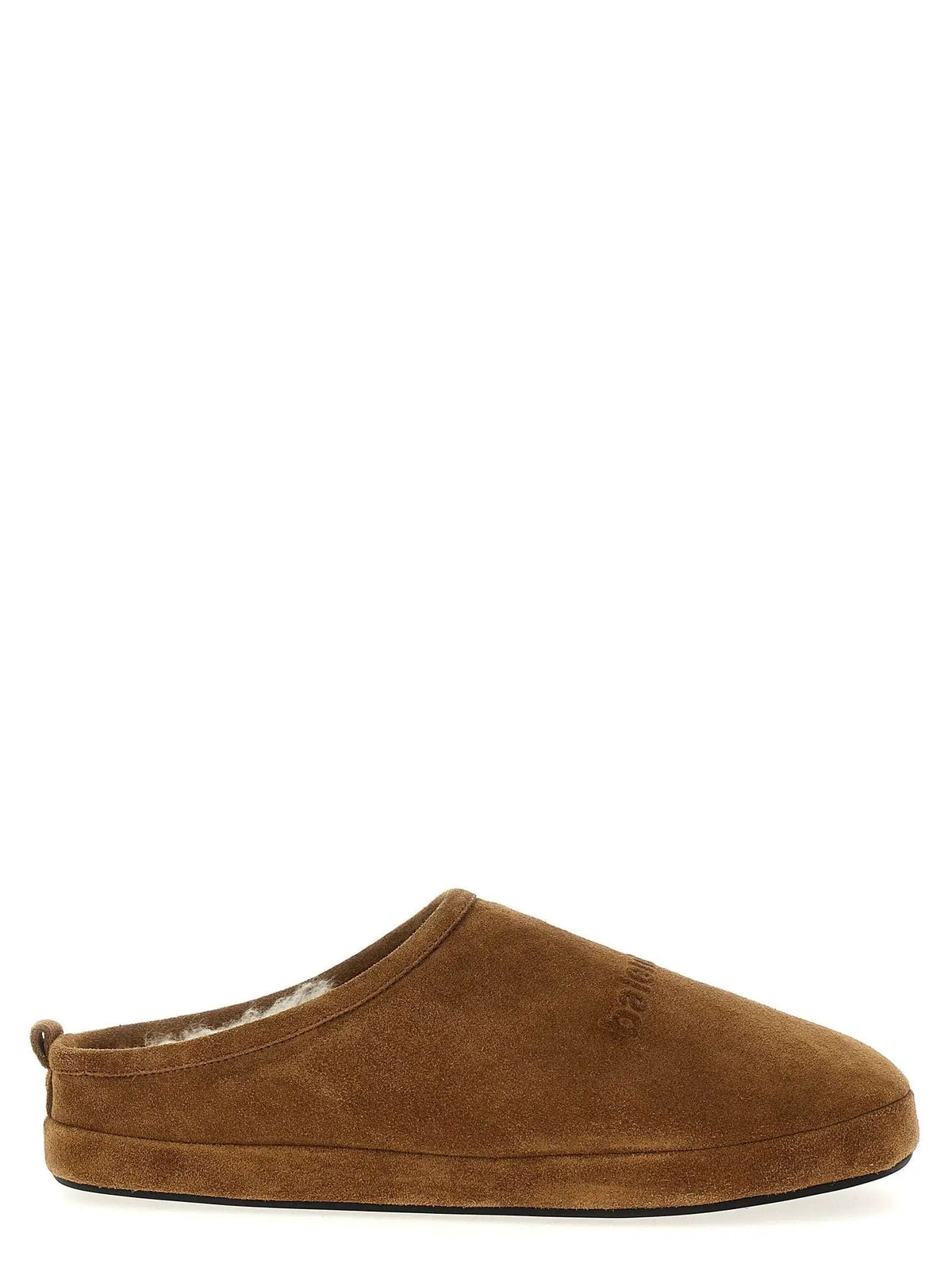 Mule balenciaga en veau brun avec doublure en shearling blanc moelleux et conception sans lacets
