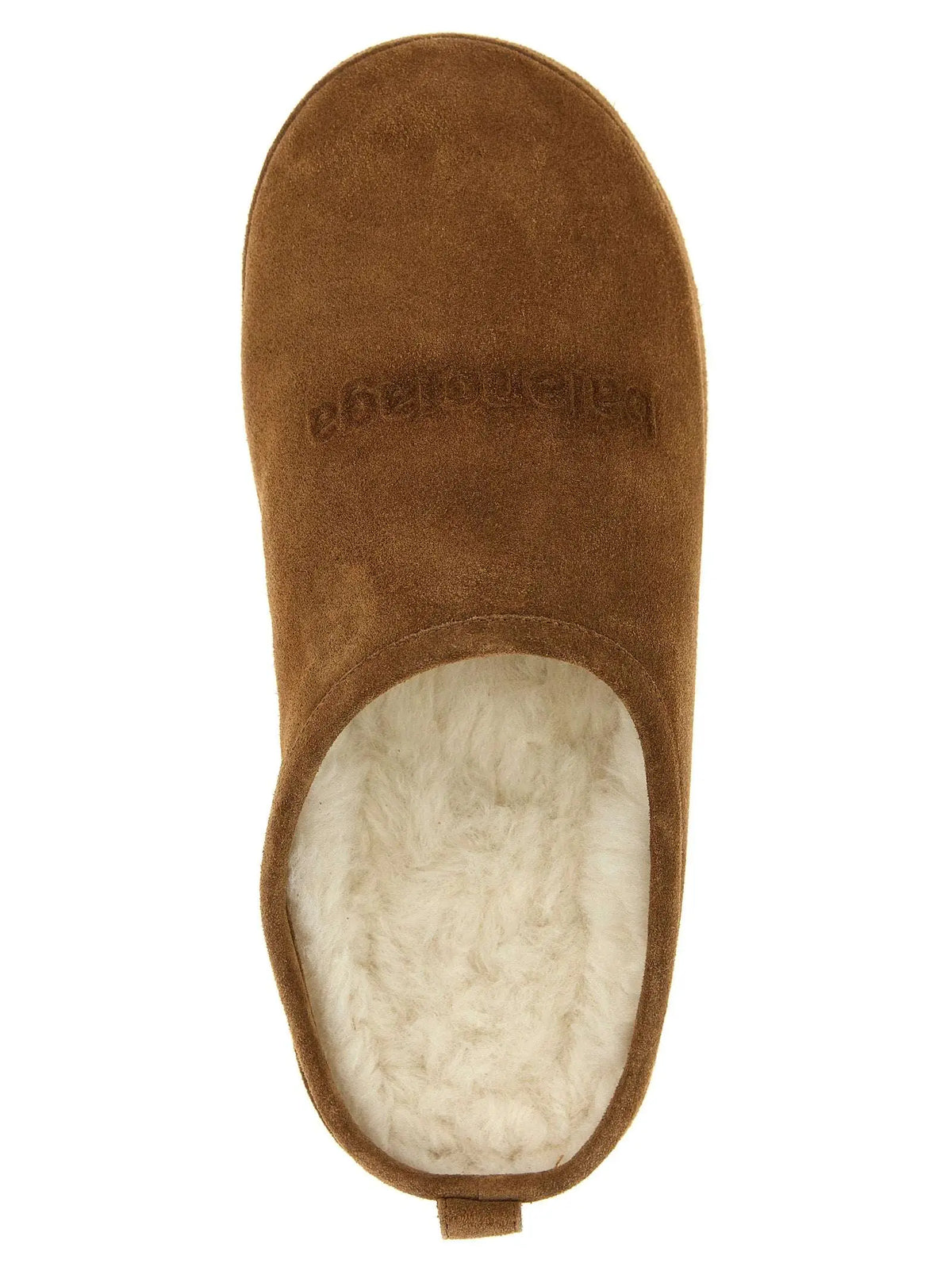 Balenciaga mules en veau velours marron avec doublure intérieure blanche en peluche