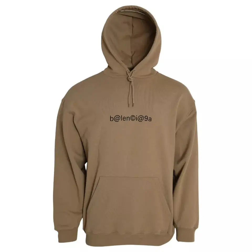 Sweat à capuche balenciaga beige en coton avec texte noir brodé sur la poitrine