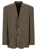 Blazer balenciaga marron en lyocell à motif pied-de-poule avec deux boutons et poches à rabat