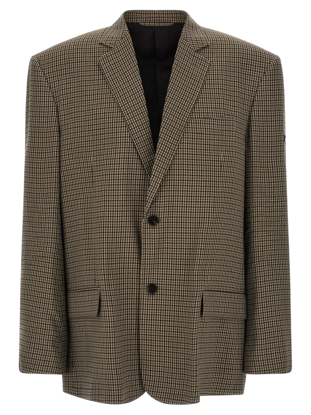 Blazer balenciaga marron en lyocell à motif pied-de-poule avec deux boutons et poches à rabat