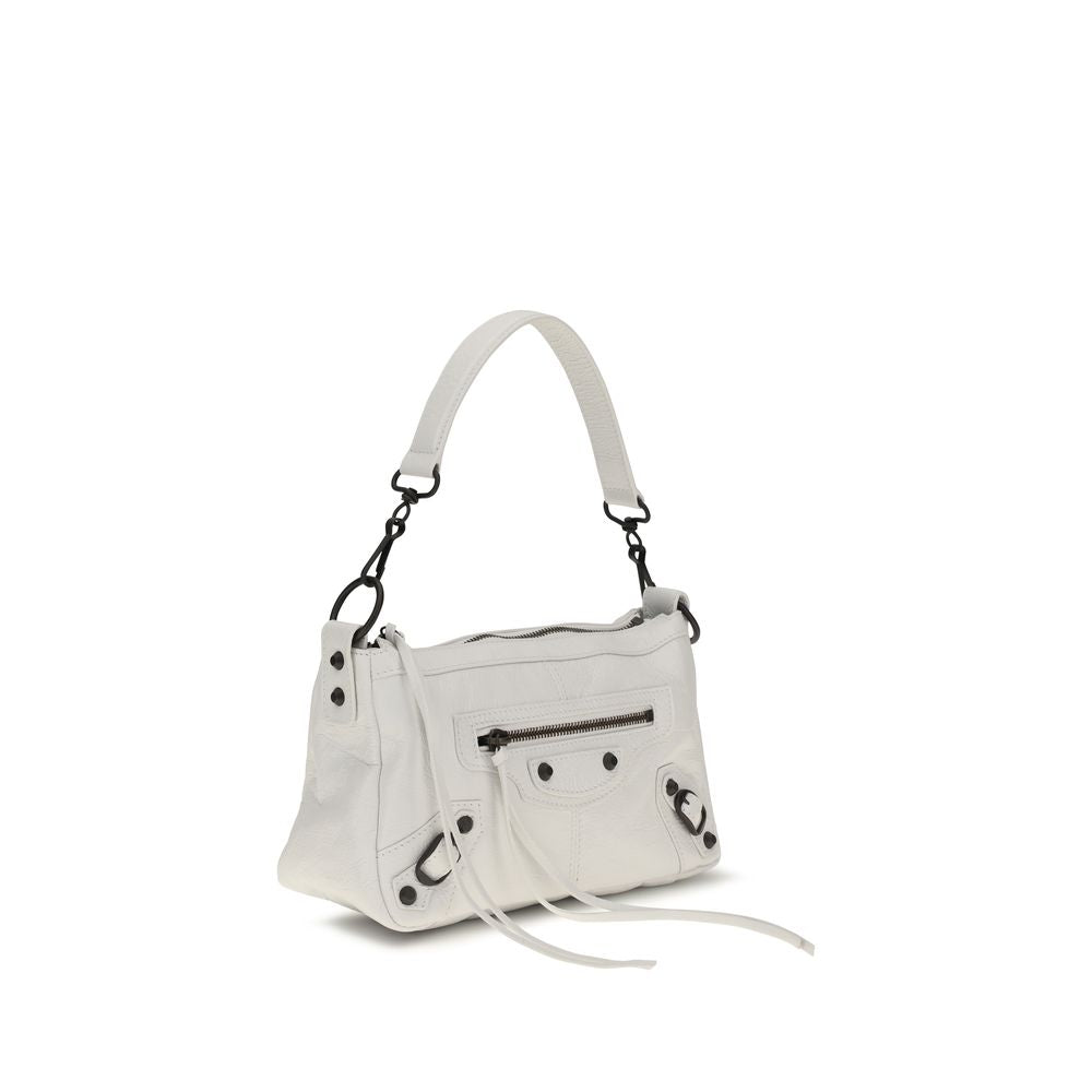 Sac à main Balenciaga blanc en cuir d'agneau Ovis Aries, avec détails élégants et finition raffinée visible sur l'image.