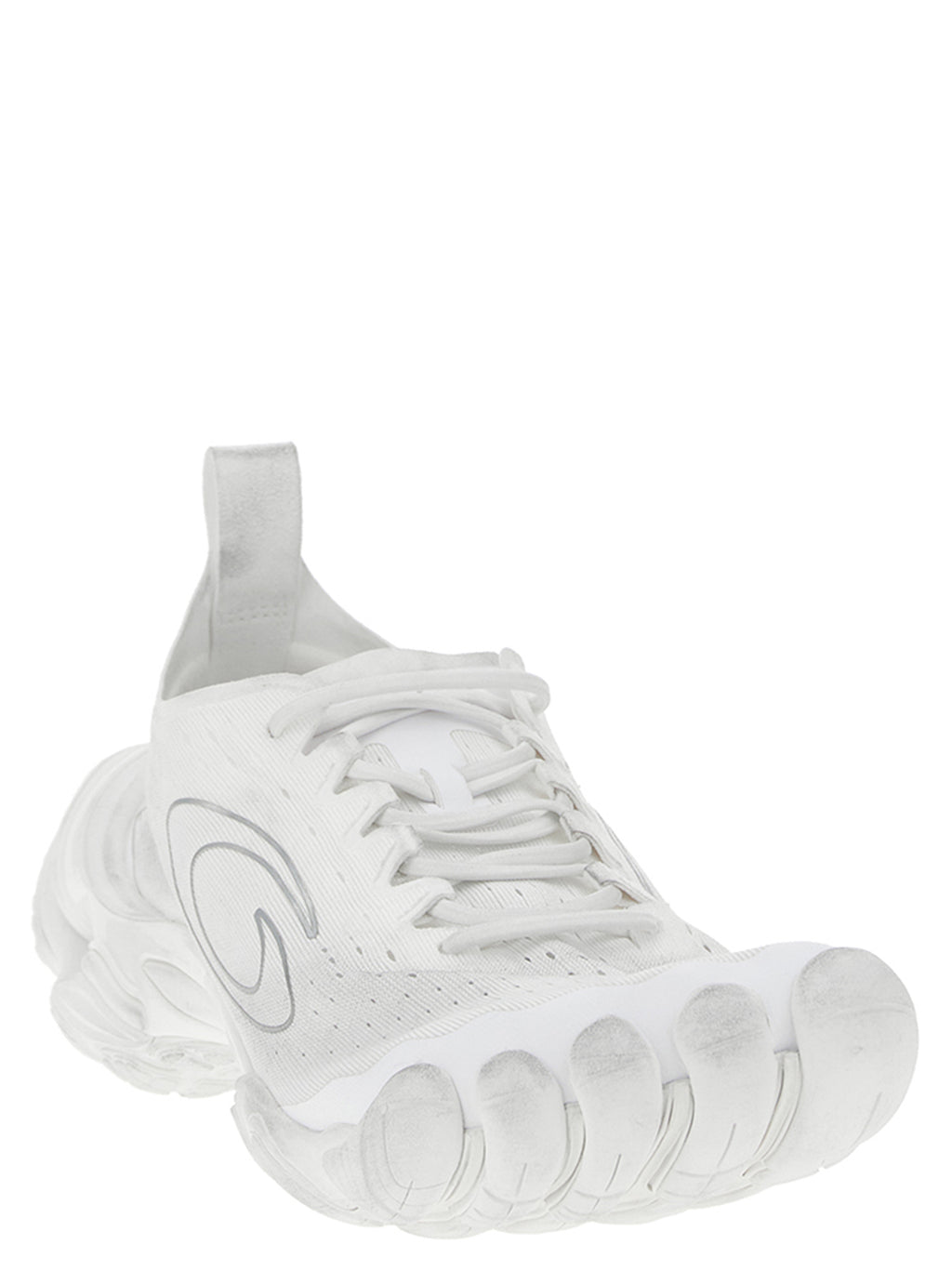 Chaussures de sport blanches en polyester de la marque Balenciaga, vues de face, avec design moderne et semelle épaisse.