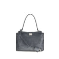 Sac fourre-tout en daim gris foncé balenciaga avec fermoir argenté rectangulaire et poignées en cuir assorties