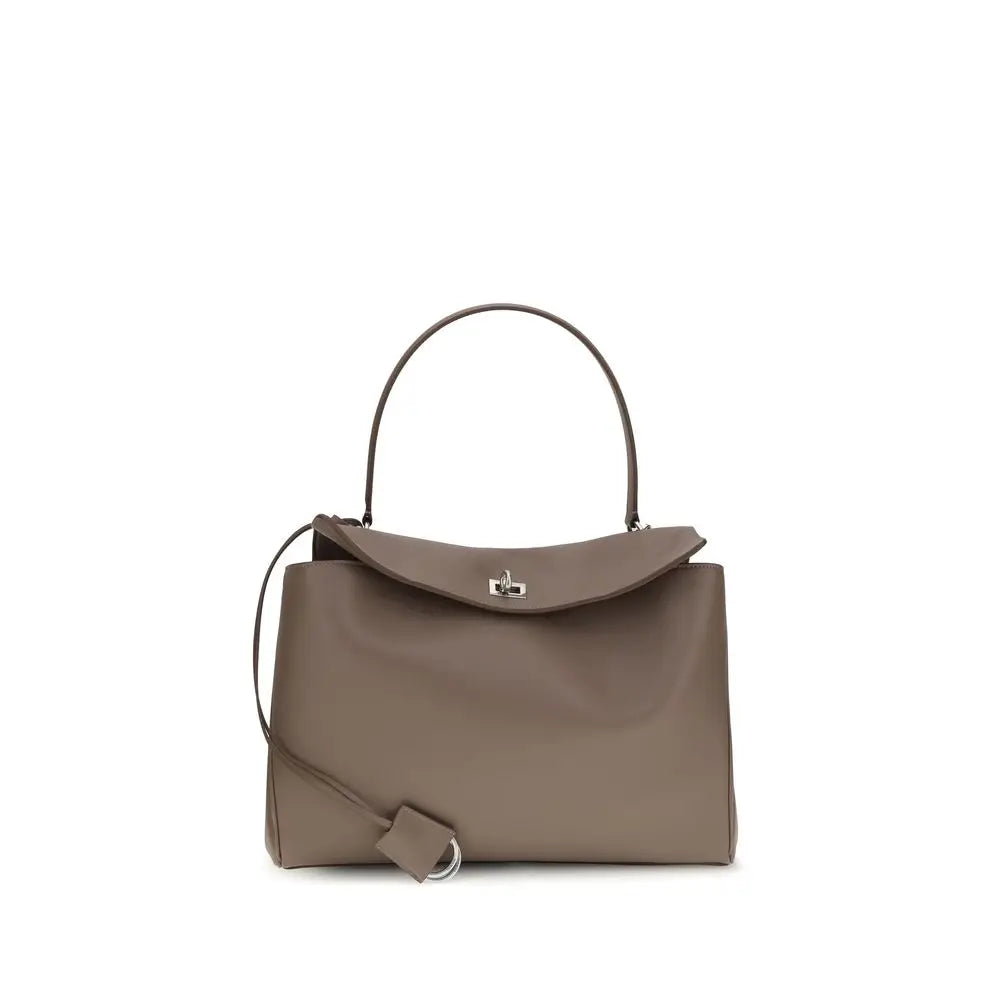 Balenciaga gray calf leather bos taurus shoulder bag taupe leather with structured rectangular body curved handle detachable strap