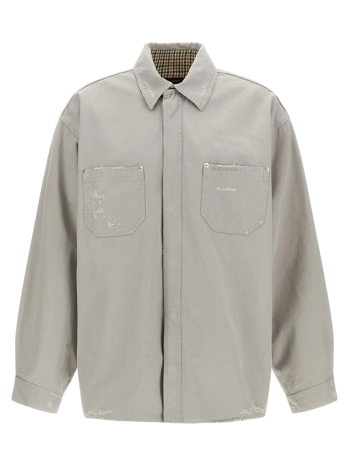 Blouse en coton grise balenciaga avec col et deux poches avant en denim gris délavé effet usé