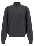 Cardigan balenciaga gris en coton avec col et poignets côtelés style quarter-zip en cachemire gris foncé