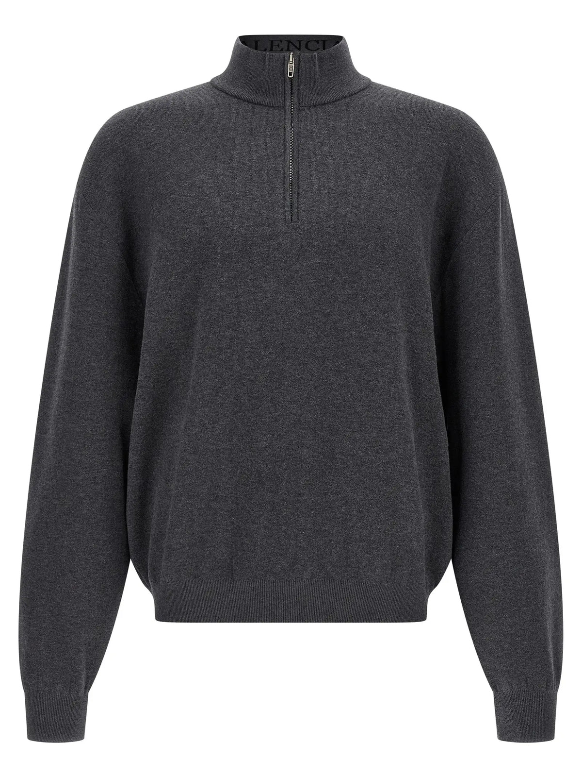 Cardigan balenciaga gris en coton avec col et poignets côtelés style quarter-zip en cachemire gris foncé