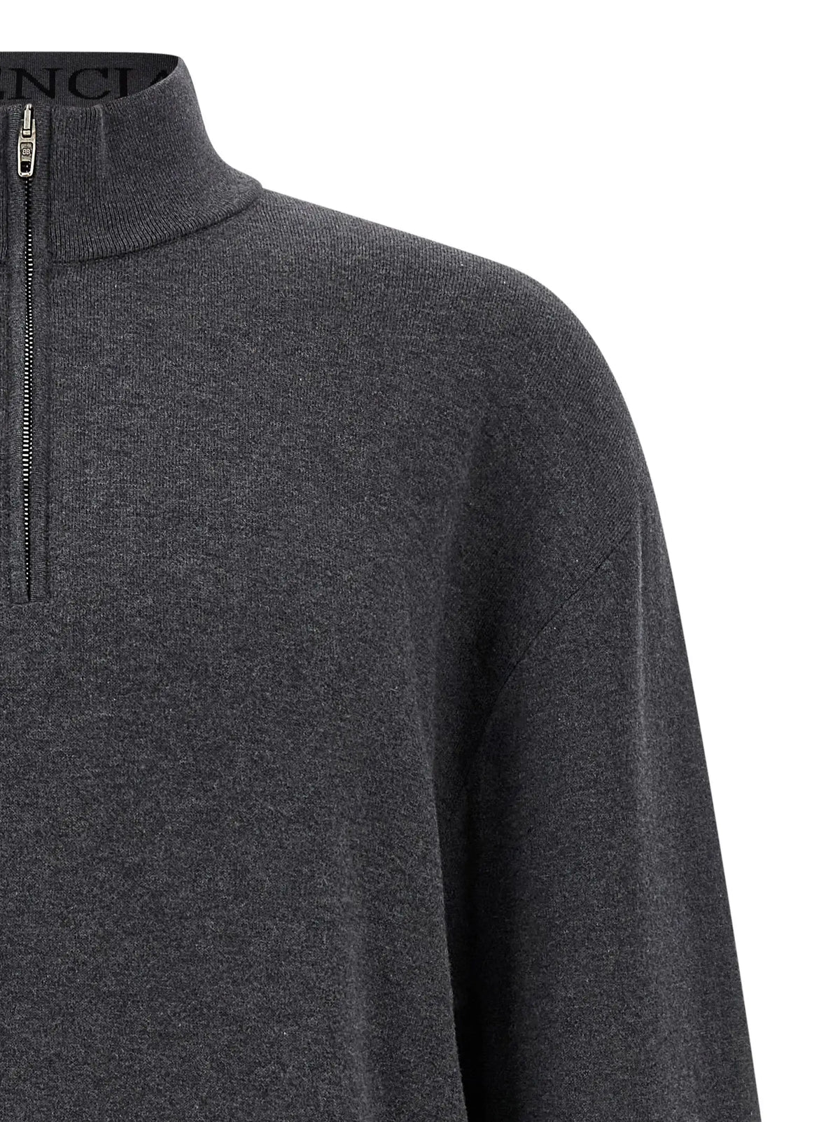 Cardigan en coton gris balenciaga avec col zippé quart en maille gris foncé chiné et fermeture éclair noire