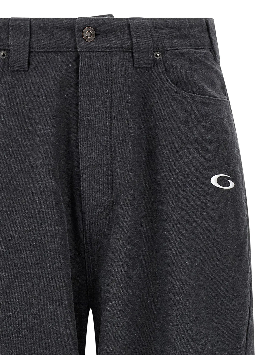 Pantalon casual en coton gris balenciaga en denim gris foncé chiné avec logo brodé blanc subtil sur la cuisse