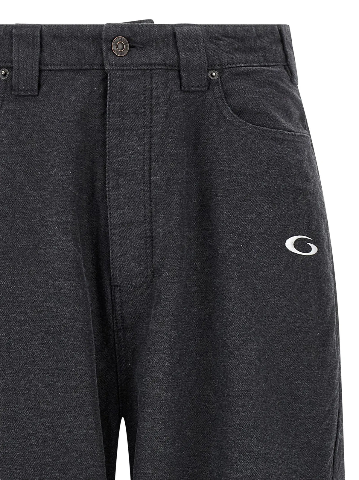 Pantalon casual en coton gris balenciaga en denim gris foncé chiné avec logo brodé blanc subtil sur la cuisse