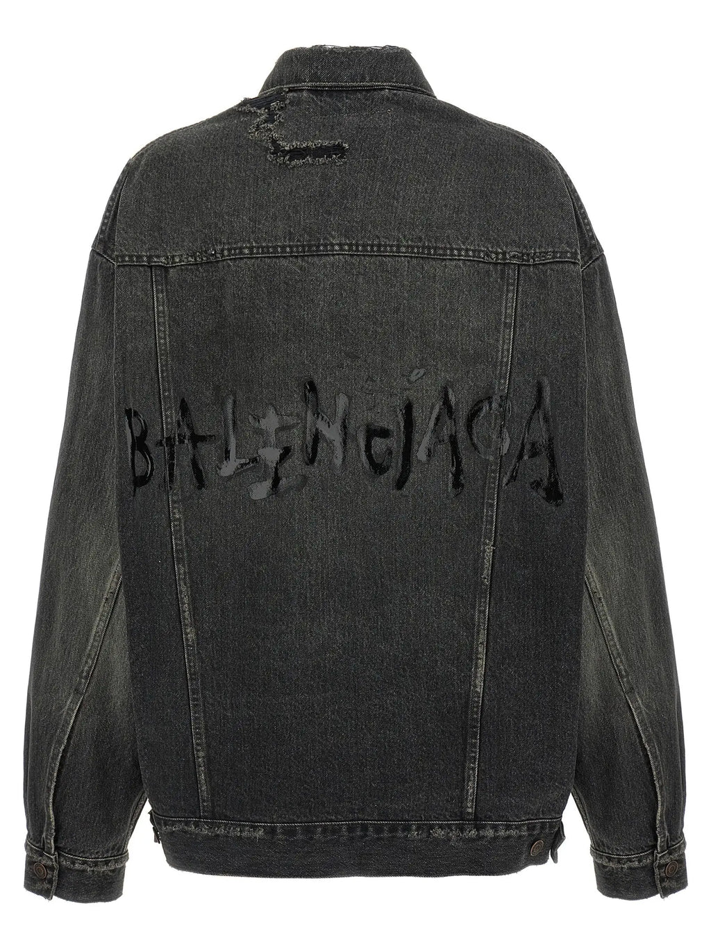 Veste en denim gris balenciaga en coton avec logo balenciaga oversize brodé au dos en denim noir délavé