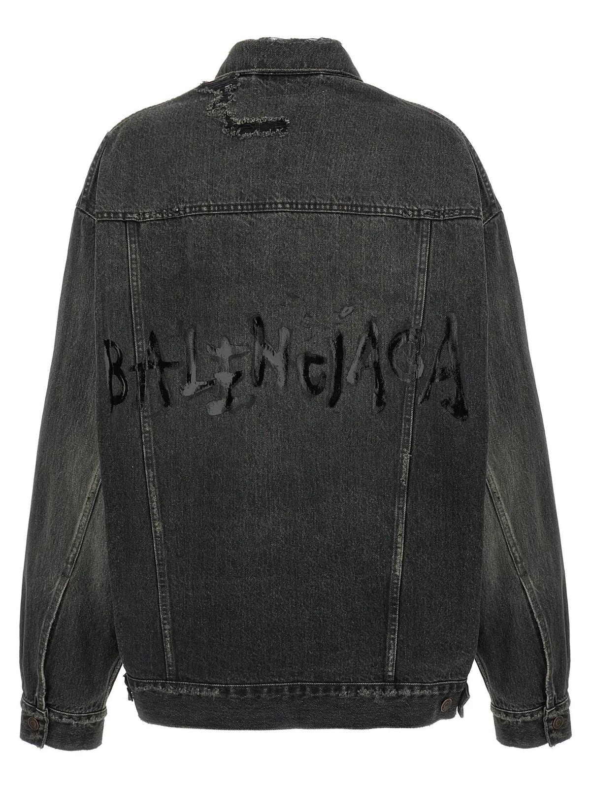 Veste en denim gris balenciaga en coton avec logo balenciaga oversize brodé au dos en denim noir délavé