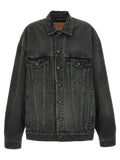 Veste en denim gris balenciaga en coton avec boutons classiques et deux poches poitrine noire délavée