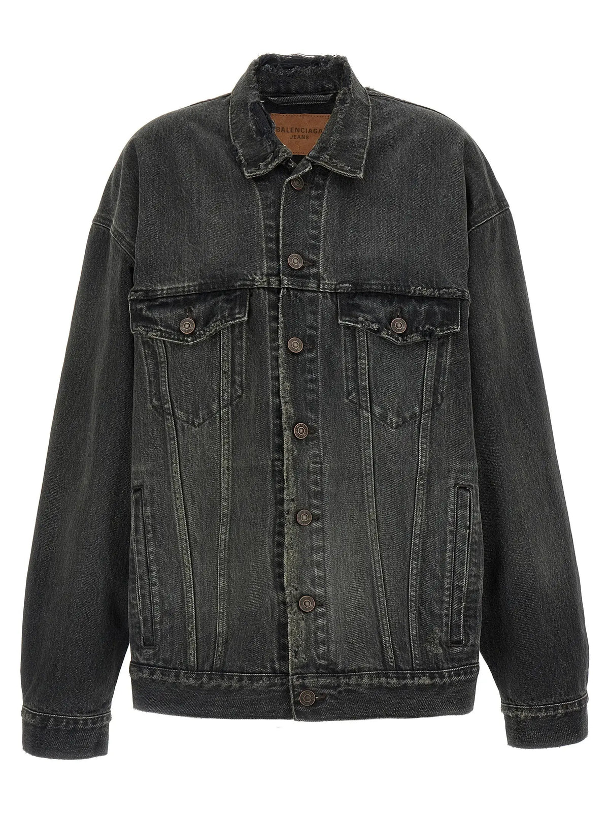 Veste en denim gris balenciaga en coton avec boutons classiques et deux poches poitrine noire délavée