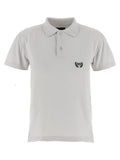 Polo gris balenciaga en coton avec logo noir brodé et boutons argentés sur la poitrine gauche
