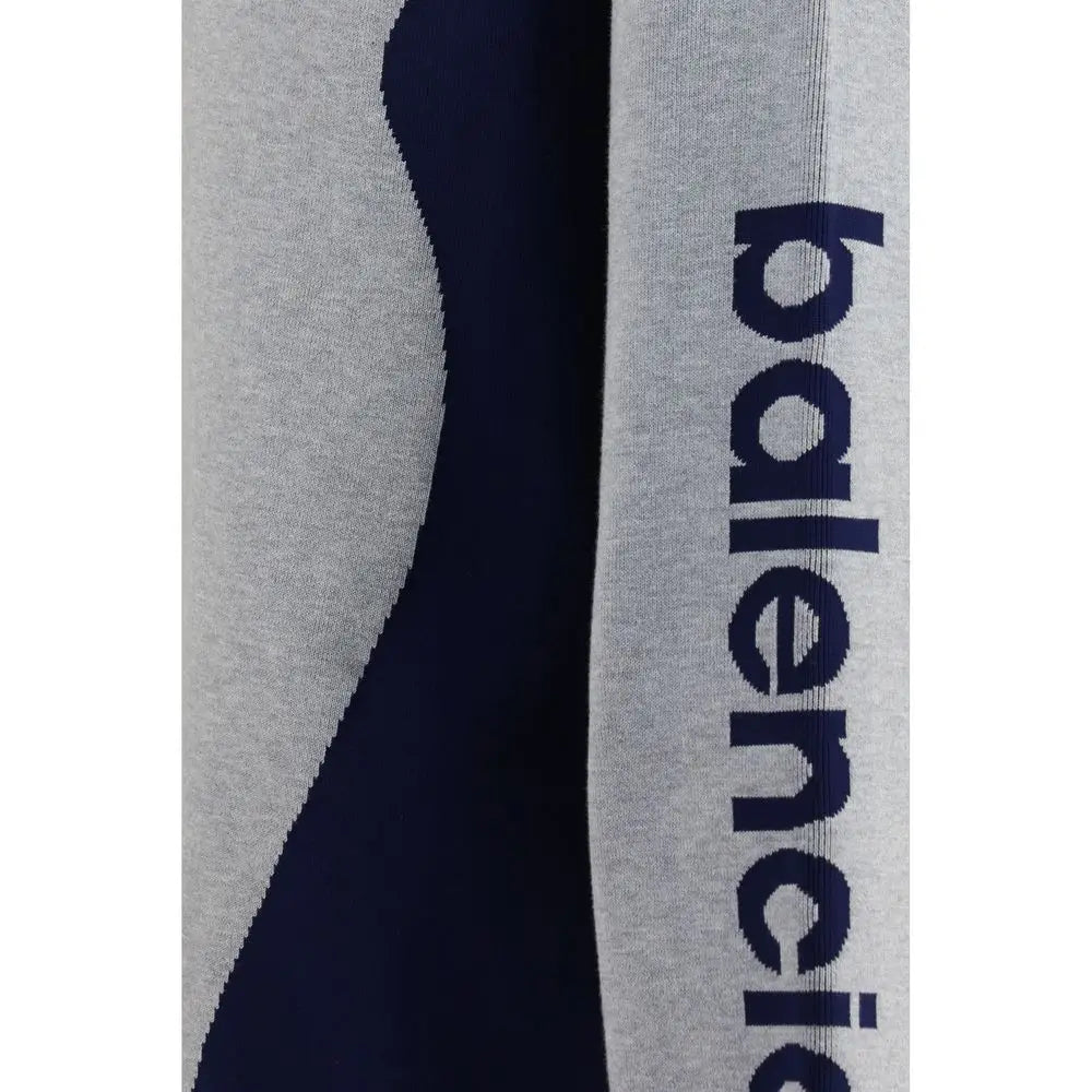 Pantalon de survêtement balenciaga gris et bleu marine en coton avec logo vertical en relief