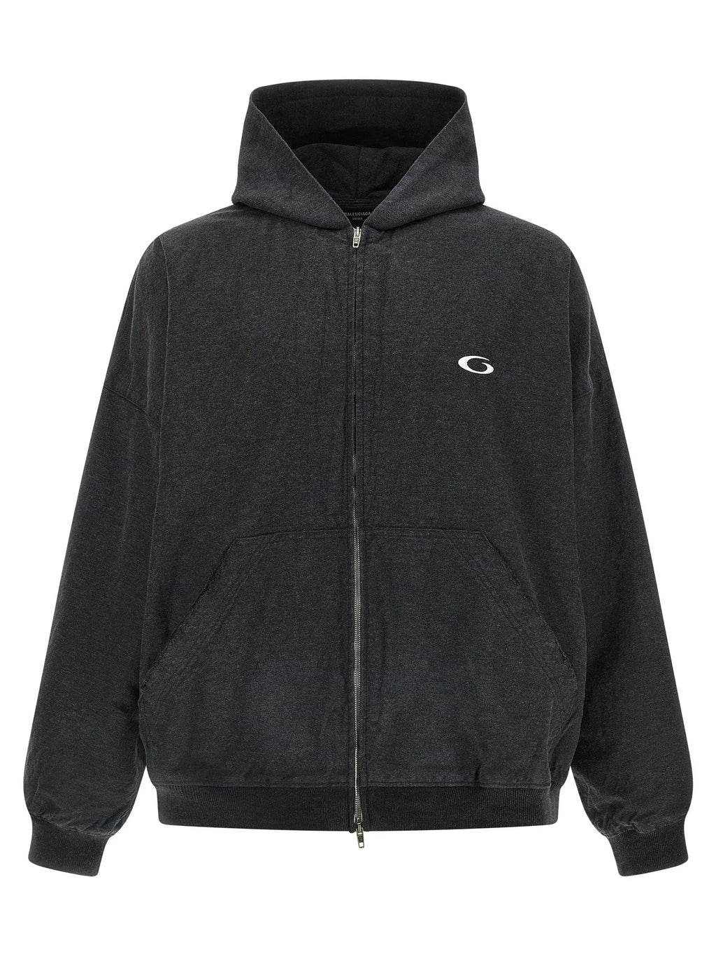 Sweatshirt balenciaga gris en coton avec capuche zippée noire et logo blanc brodé sur la poitrine gauche