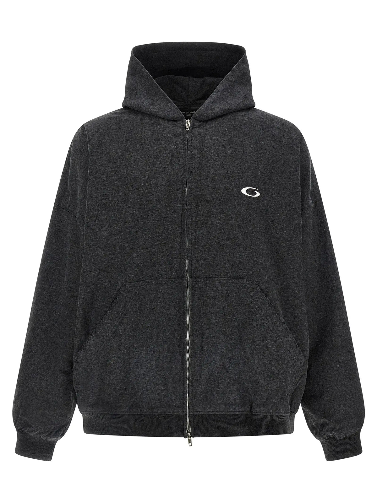 Sweatshirt balenciaga gris en coton avec capuche zippée noire et logo blanc brodé sur la poitrine gauche
