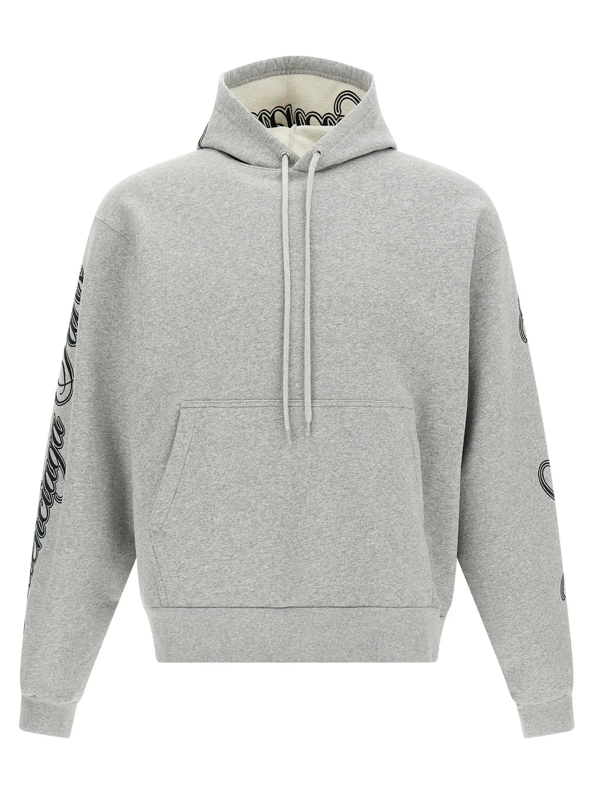Sweatshirt balenciaga gris en coton avec capuche à cordon et lettrage cursif noir sur les manches