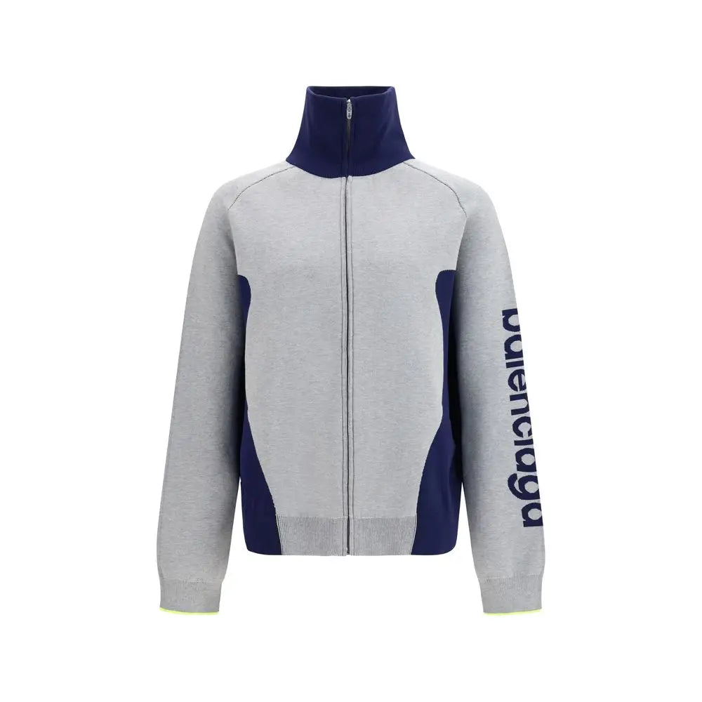 Veste zippée balenciaga grise et bleu marine en coton avec col montant et logo vertical sur la manche gauche