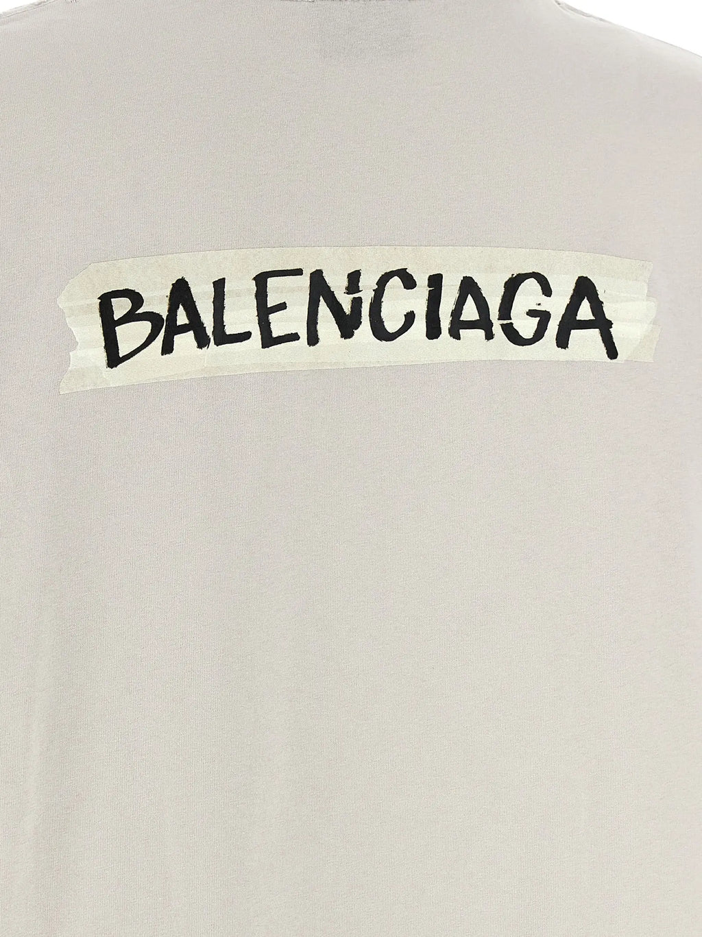 T-shirt balenciaga gris en coton avec nom de la marque en lettres noires sur le dos blanc