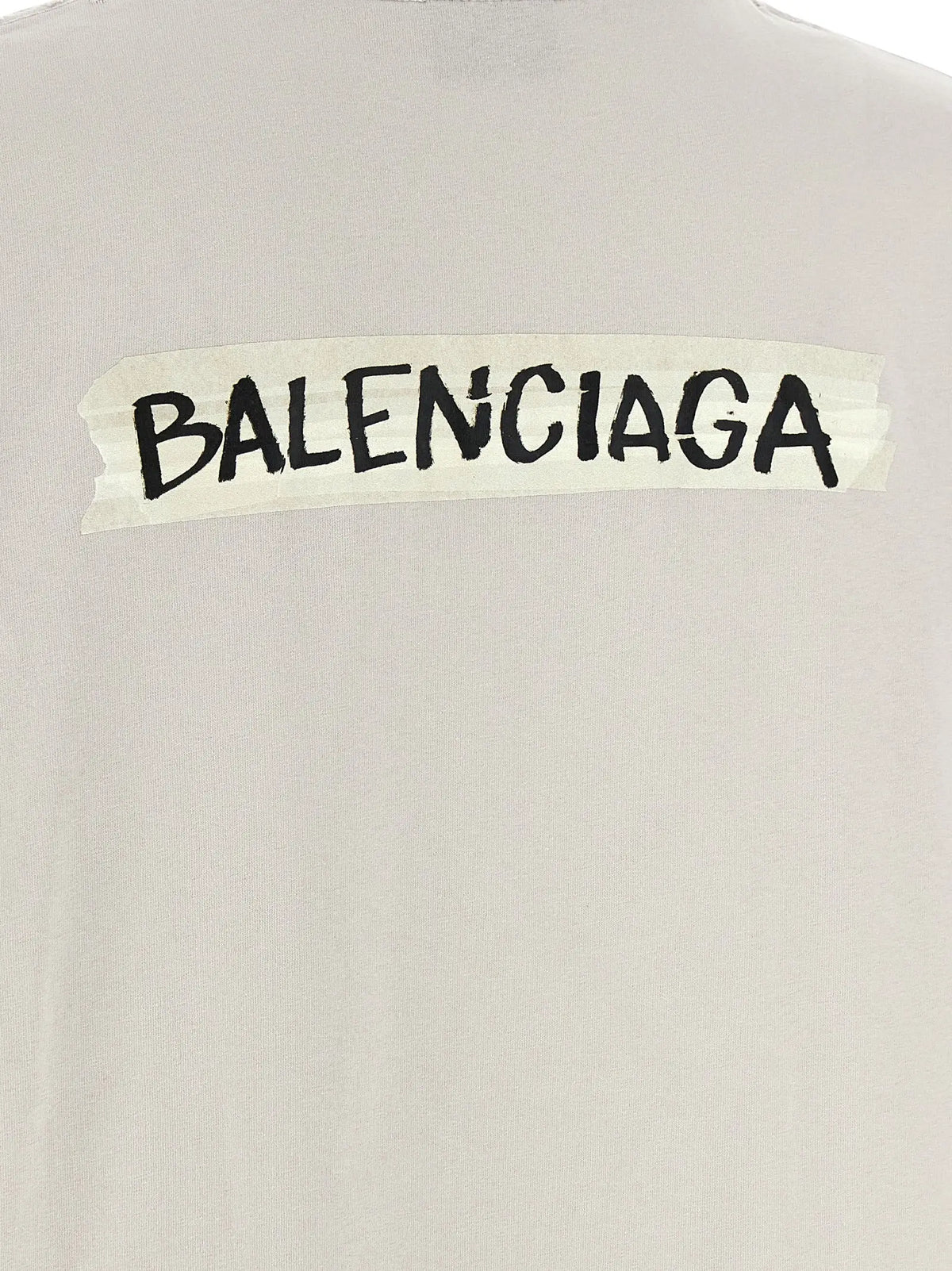 T-shirt balenciaga gris en coton avec nom de la marque en lettres noires sur le dos blanc