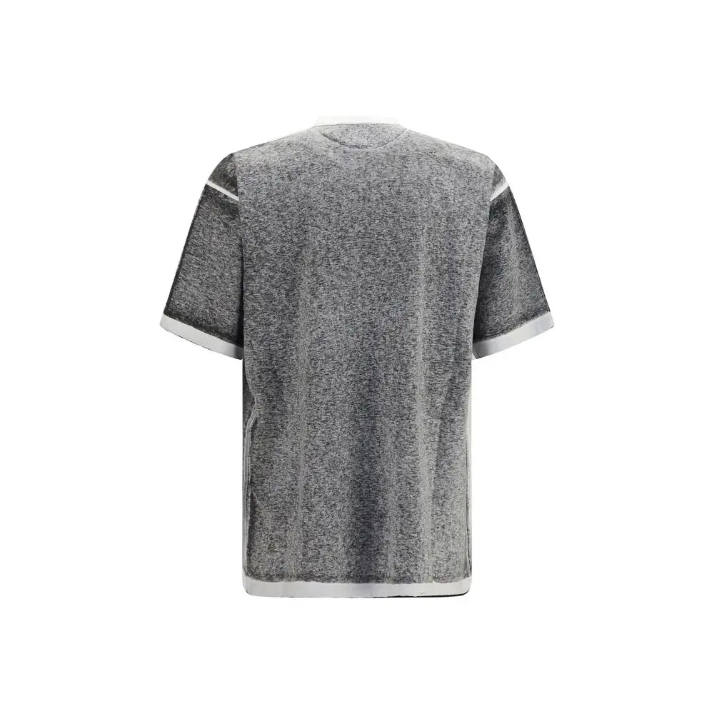 T-shirt balenciaga gris en coton avec manches courtes et finition blanche aux manches col et ourlet