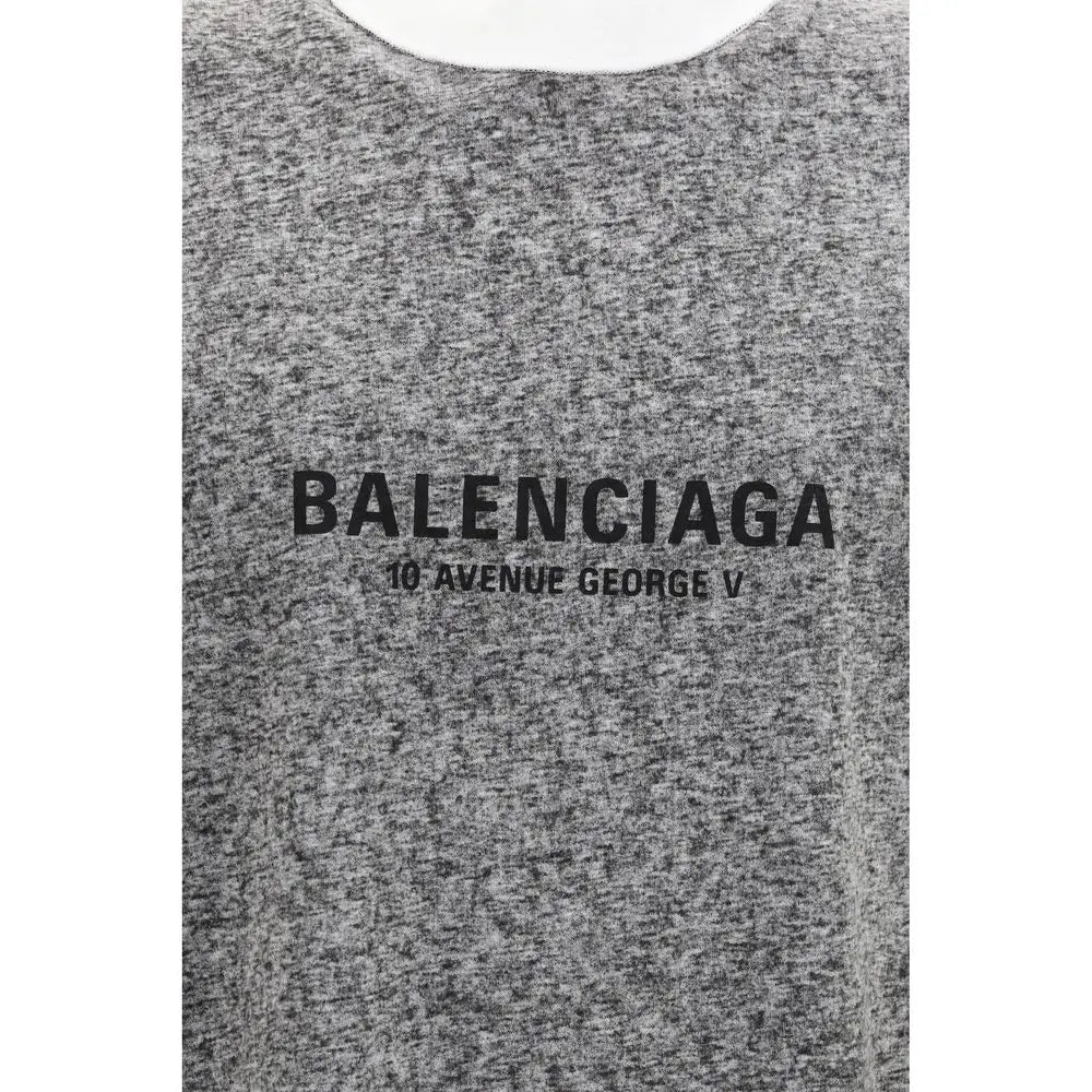Sweatshirt balenciaga gris chiné en coton avec lettres noires balenciaga 10 avenue george v sur la poitrine