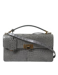 Sac bandoulière moyen balenciaga en cuir exotique gris embossé crocodile avec ferrures dorées et bandoulière amovible