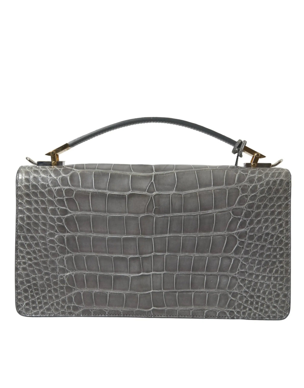 Sac à main balenciaga gris en cuir exotique embossé crocodile avec forme rectangulaire structurée et ferrures dorées