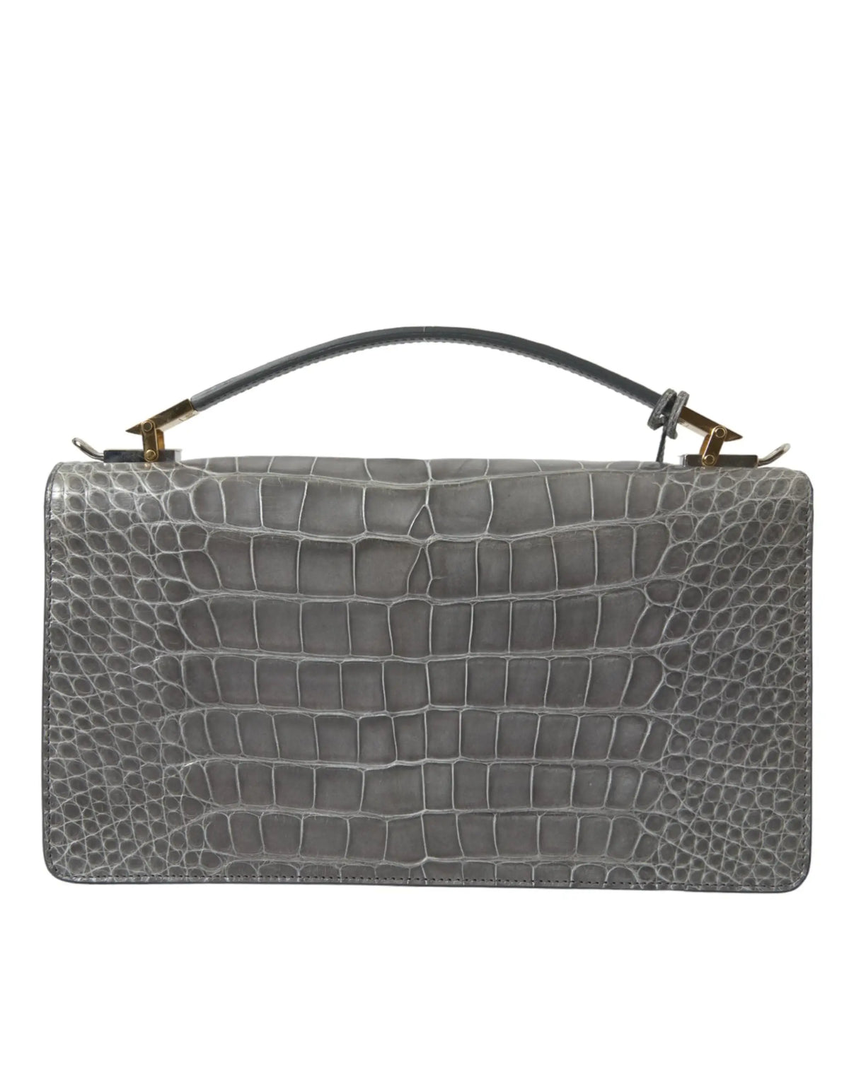 Sac à main balenciaga gris en cuir exotique embossé crocodile avec forme rectangulaire structurée et ferrures dorées
