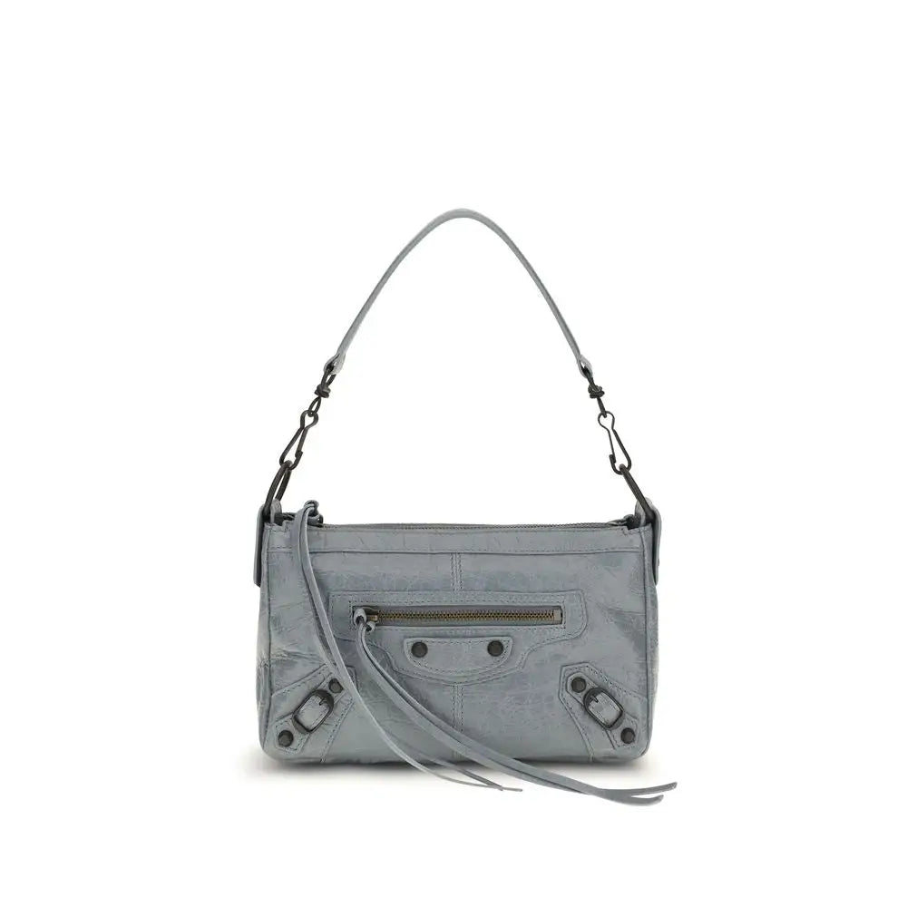Sac à épaule balenciaga gris en cuir dagneau ovis aries avec ferrures métalliques noires et bandoulière amovible