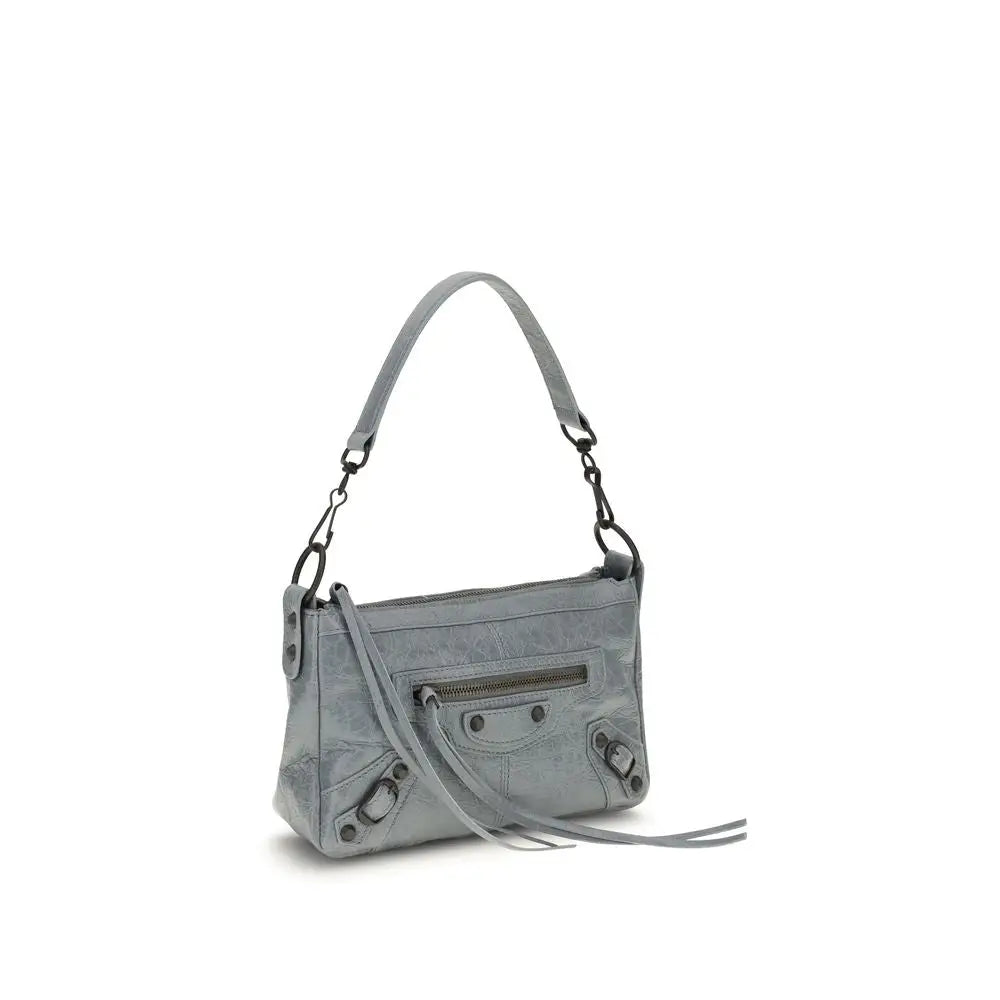 Sac à bandoulière balenciaga gris en cuir dagneau ovis aries avec surface texturée et ferrures métalliques noires