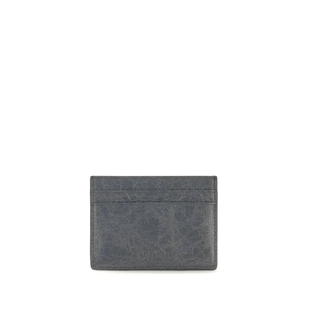 Porte-cartes balenciaga gris en cuir dagneau texturé avec logo embossé subtil