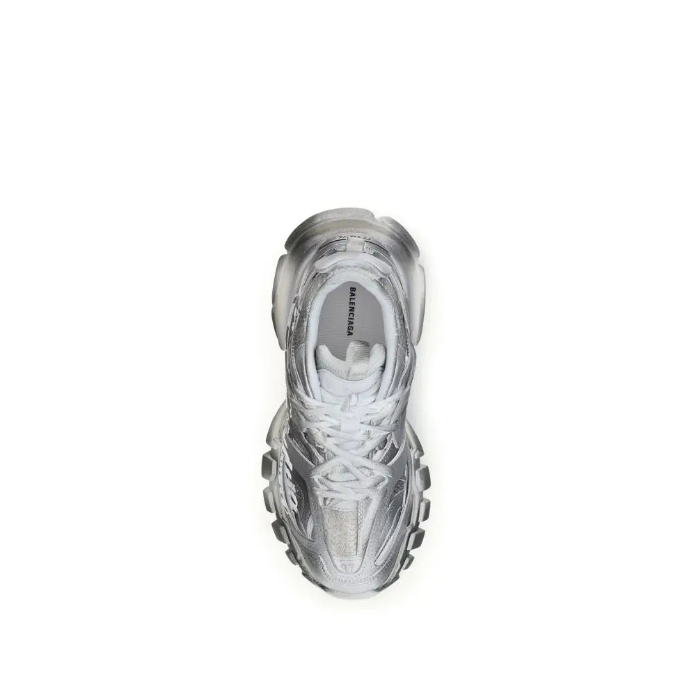 Baskets athlétiques balenciaga grises en polyamide avec semelle épaisse et superposée, lacets blancs translucides