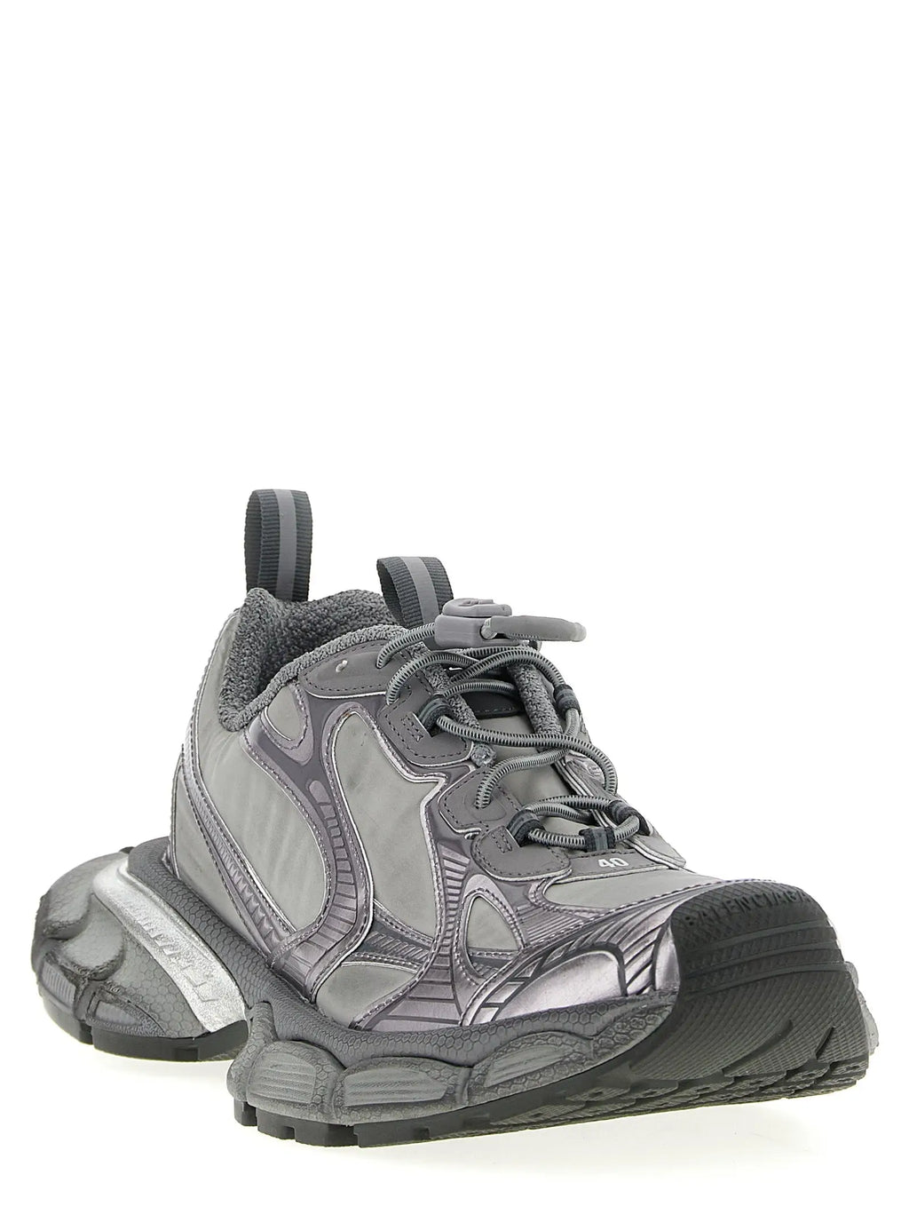 Balenciaga gray polyester athletic sneakers with chunky layered sole and reflective metallic accents