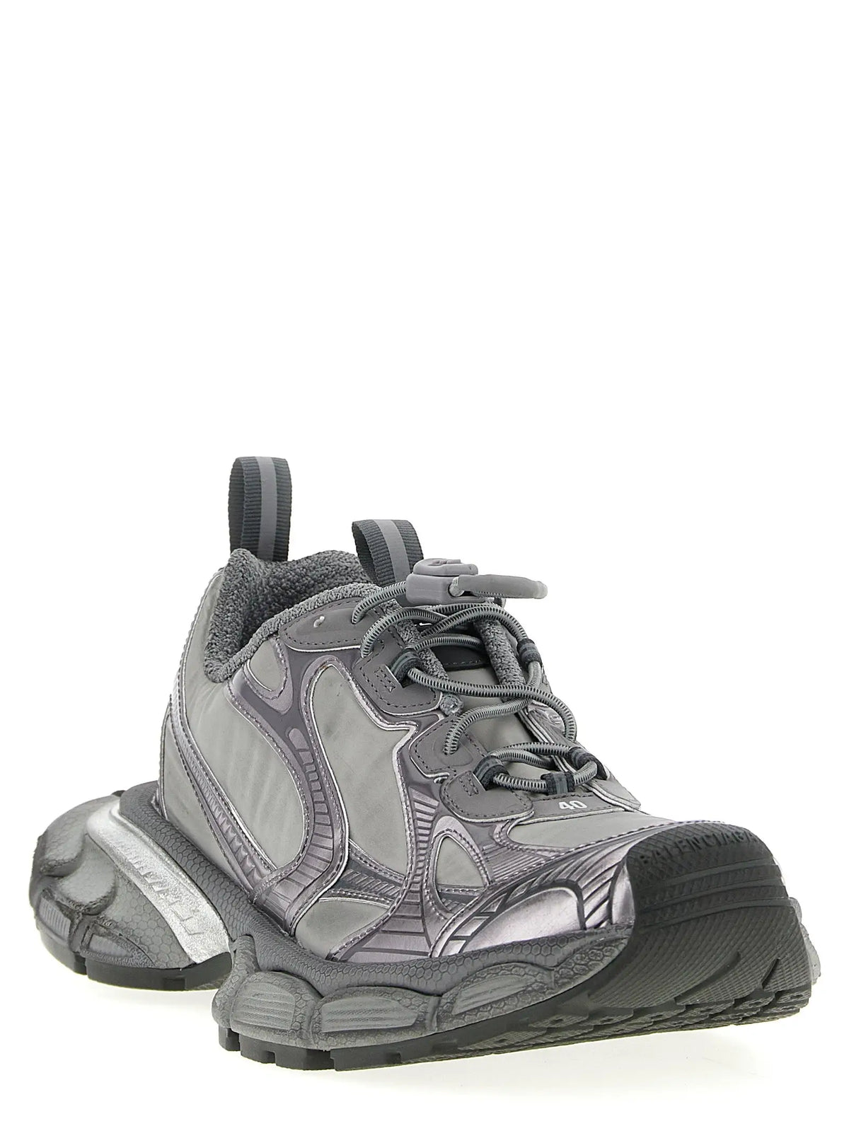 Balenciaga gray polyester athletic sneakers with chunky layered sole and reflective metallic accents