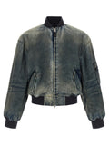 Veste bomber balenciaga en polyester gris avec col, poignets et taille côtelés noirs en denim foncé