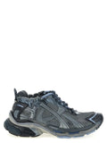 Balenciaga gray polyethylene mesh athletic sneakers with chunky sole and subtle blue accents on laces and midsole