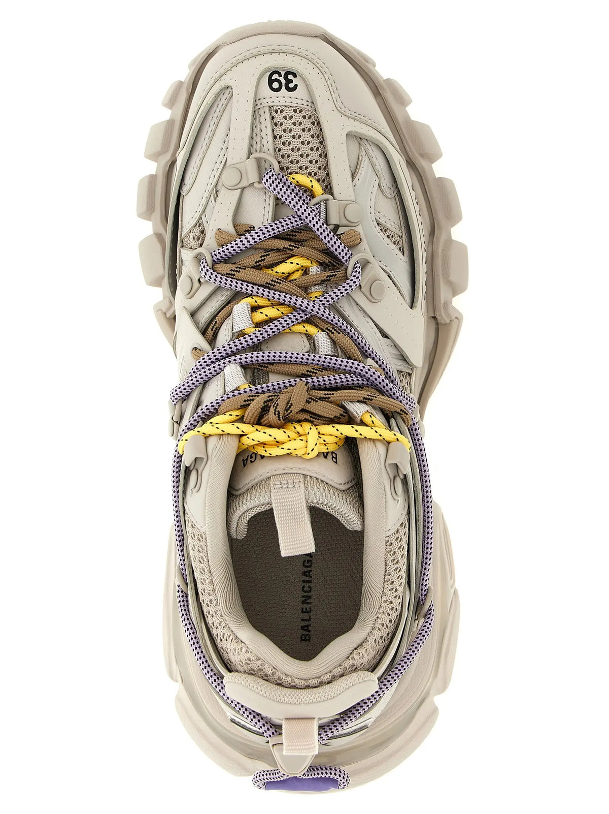 Balenciaga gray polyethylene athletic sneakers beige triple s avec semelle en caoutchouc épaisse tige en mesh et synthétique lacets multicolores jaune marron violet