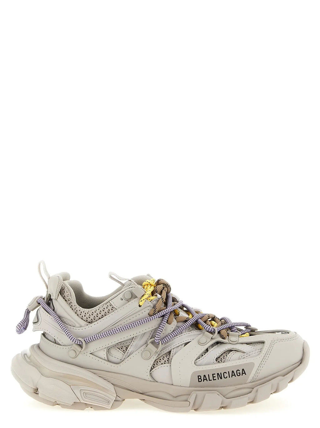 Balenciaga gray polyethylene athletic sneakers beige triple s sneaker with mesh leather upper purple laces gold hardware