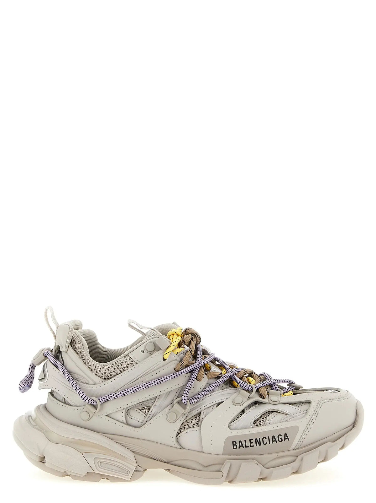 Balenciaga gray polyethylene athletic sneakers beige triple s sneaker with mesh leather upper purple laces gold hardware