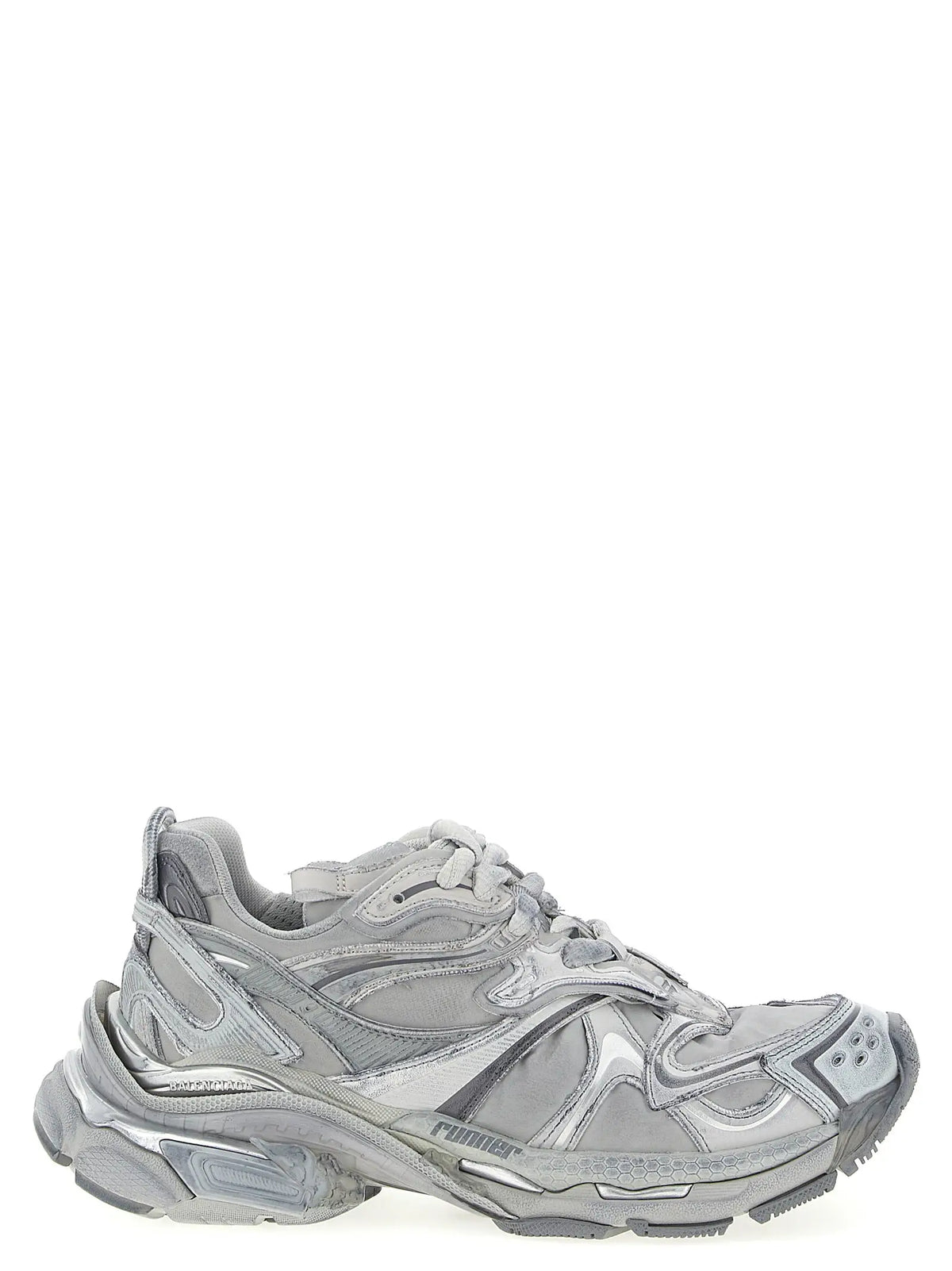 Chaussure de sport balenciaga grise en polyéthylène avec superpositions métalliques argentées en mesh et synthétique