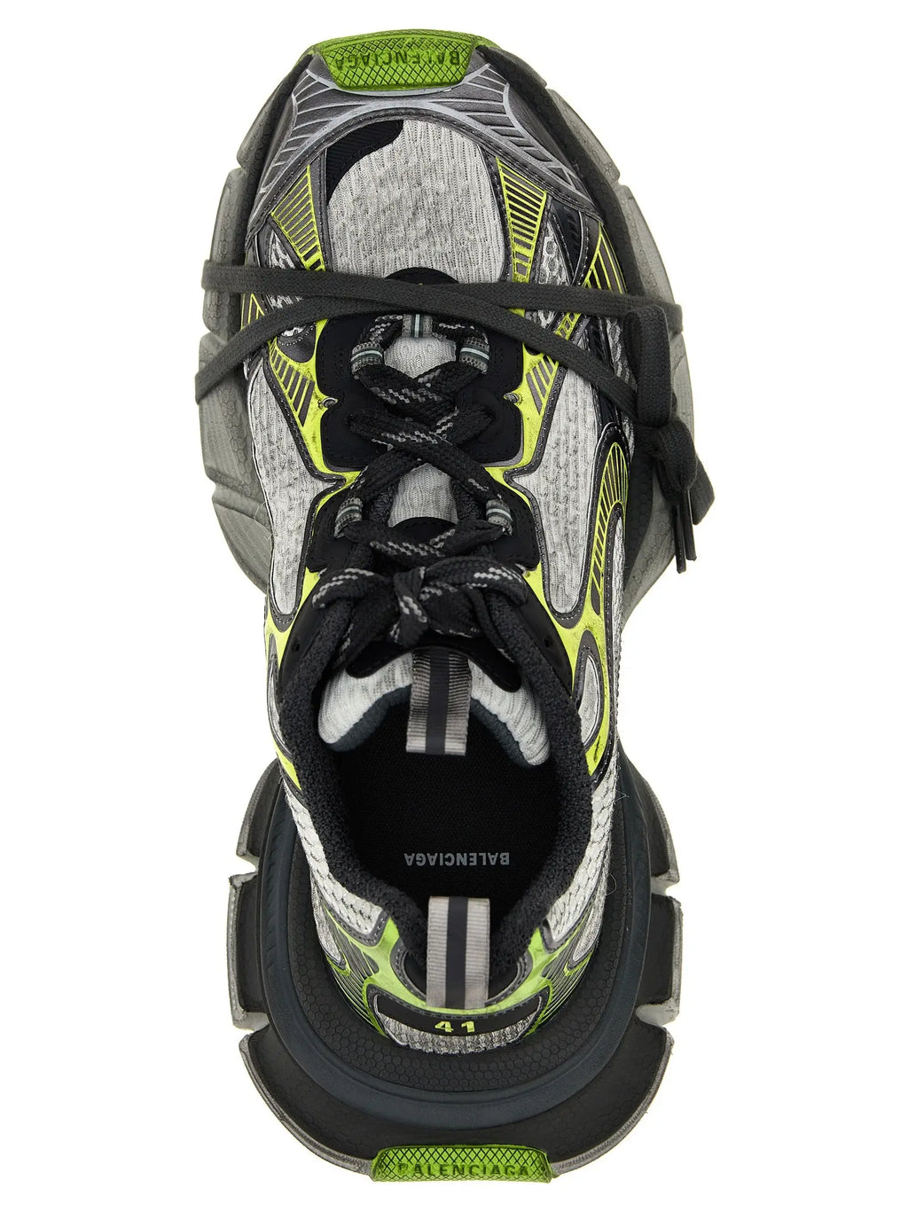 Baskets balenciaga en polyéthylène gris avec motifs géométriques néon vert et lacets noirs pour sport