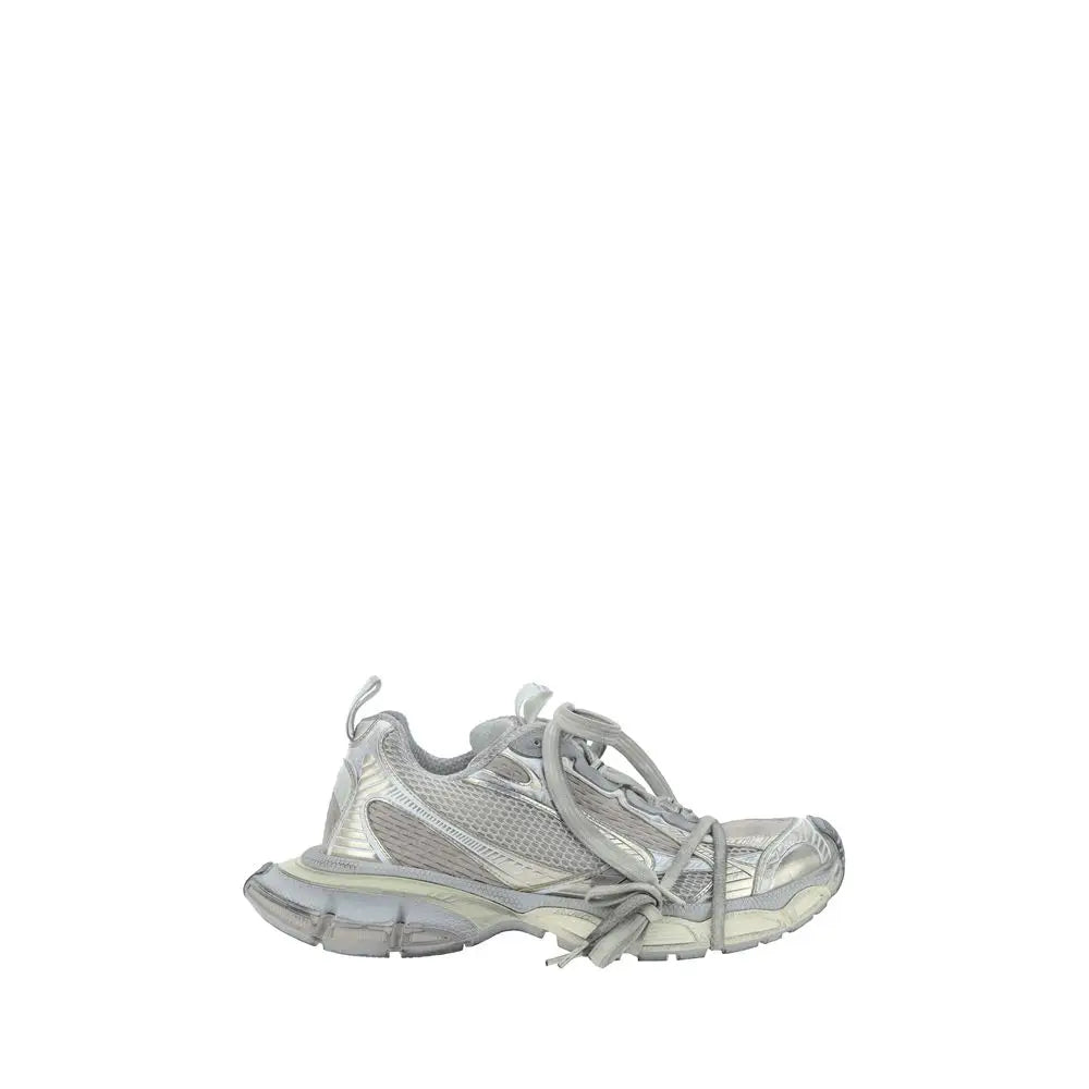 Balenciaga gray polyethylene chunky sneakers with silver metallic mesh upper and translucent rubber sole