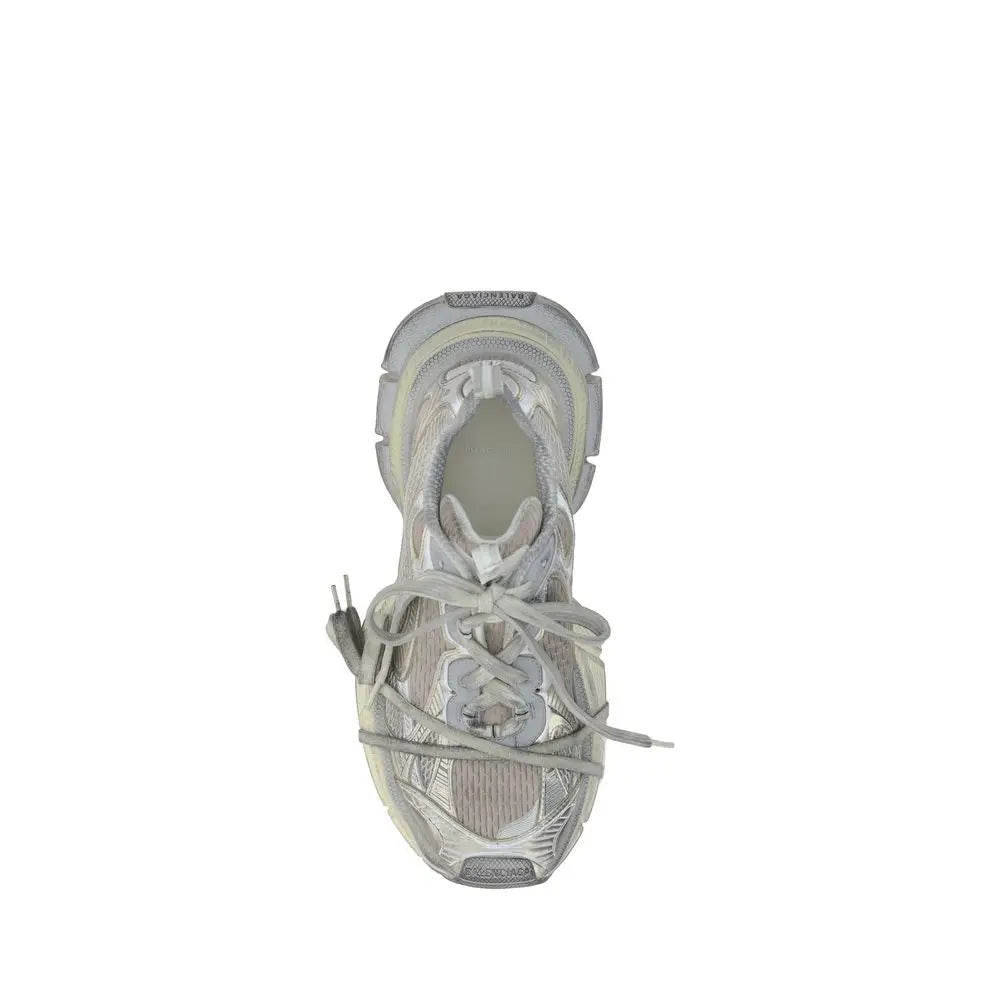 Baskets balenciaga grises en polyéthylène avec détails métalliques argentés en maille et caoutchouc superposés