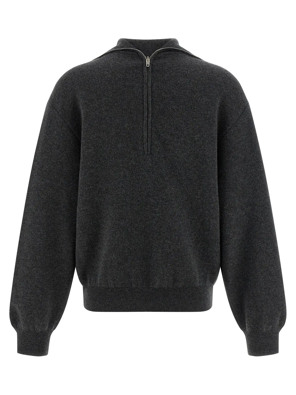 Cardigan balenciaga gris en laine avec col demi-zip et poignets côtelés en matériau laineux foncé