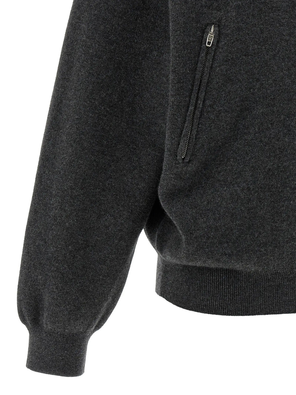 Cardigan en laine gris balenciaga avec poche verticale zippée et poignets côtelés en maille texturée foncée