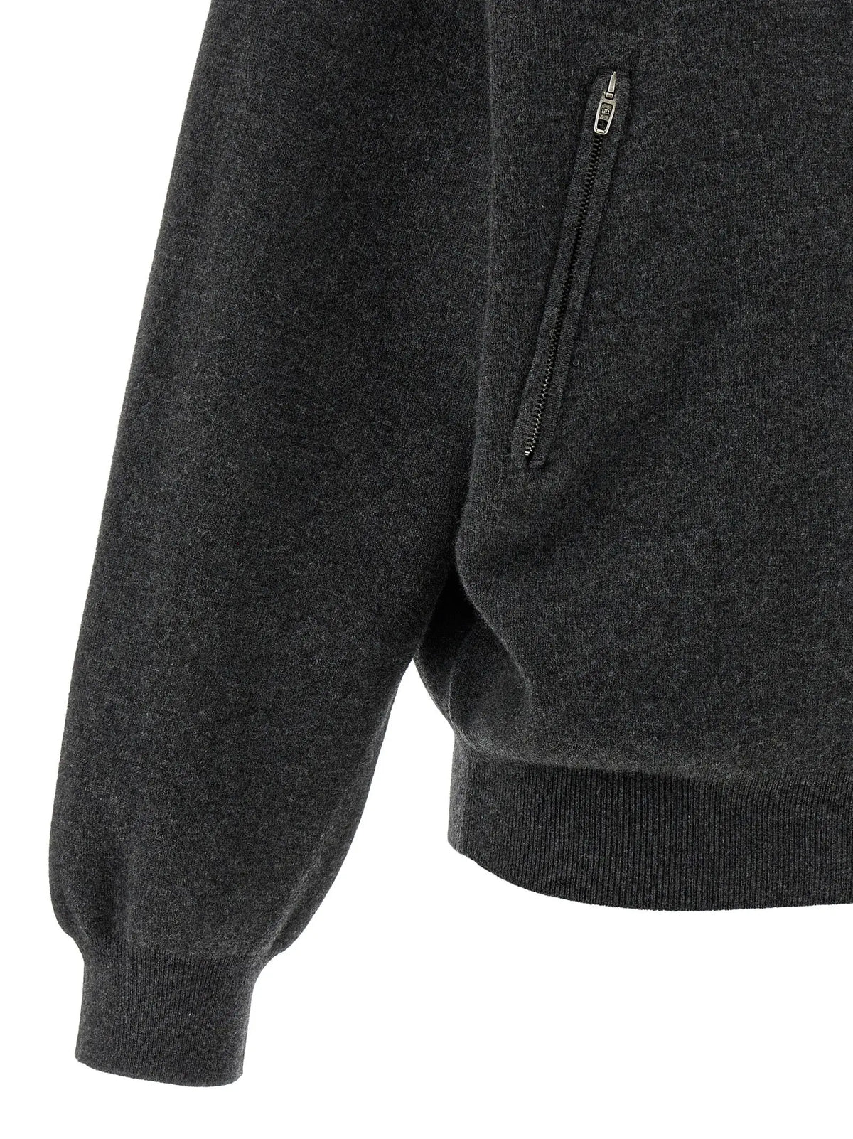 Cardigan en laine gris balenciaga avec poche verticale zippée et poignets côtelés en maille texturée foncée